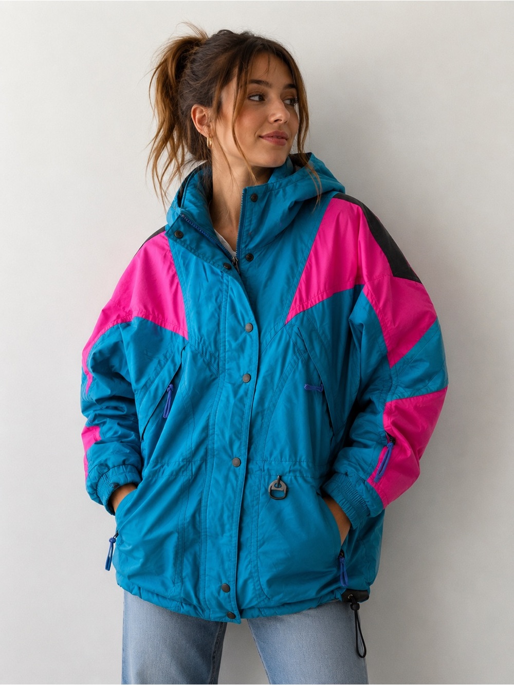 Slalom Sports Vintage 90s Colorblock Ski Jacket Women’s Size 10 Teal Pink